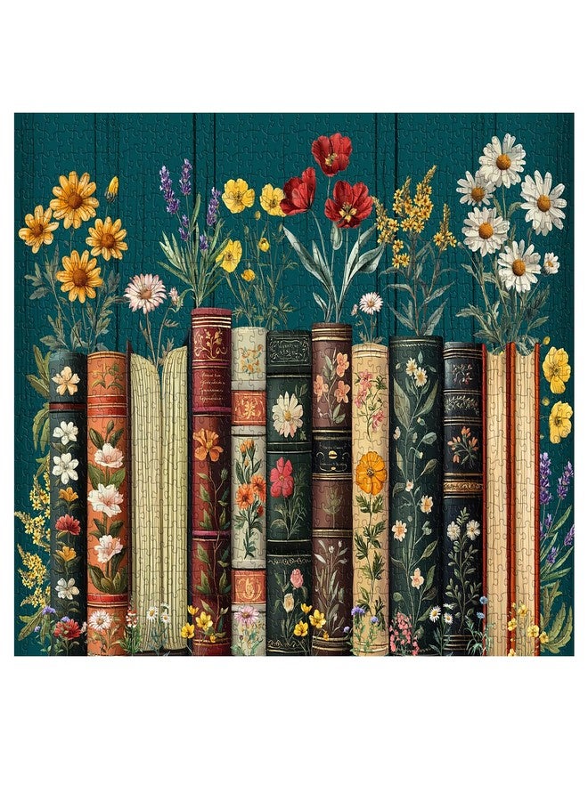 PPuzzling Vintage Wildflower Book Puzzles for Adults 1000 Pieces, Plant Floral Books Pages Jigsaw Puzzle, Retro Bookshelf Puzzles with Blossoming Wildflowers, Botanical Literary Theme Puzzle for Book Lovers - Image 2